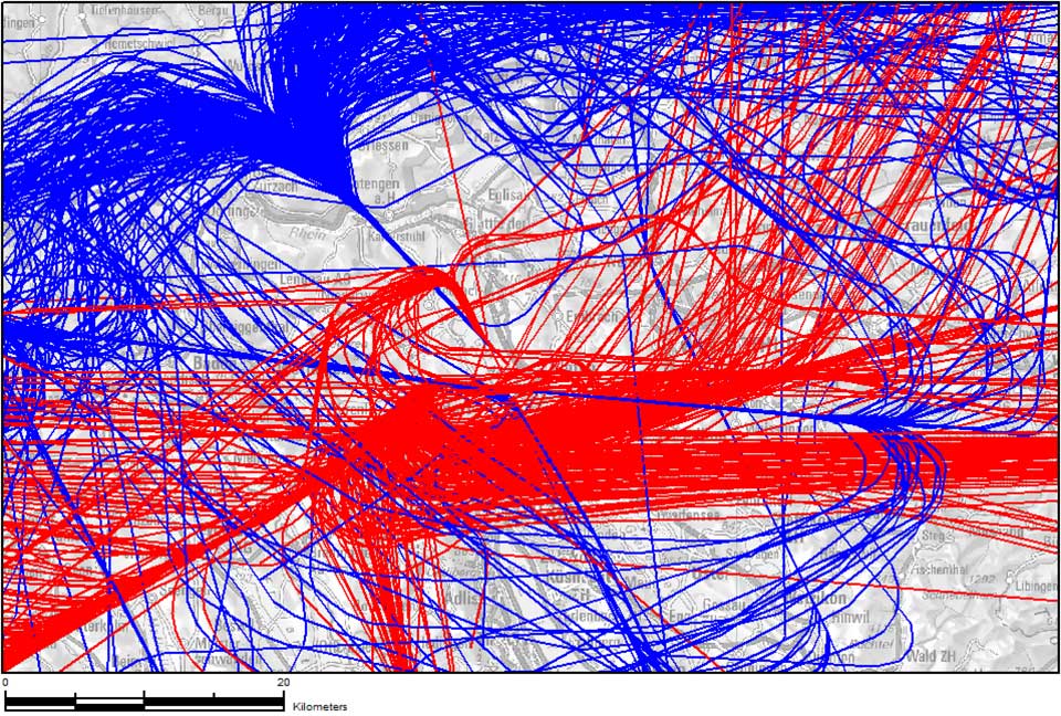 Flugspuren Normalbetrieb vom 6. Dezember 2018